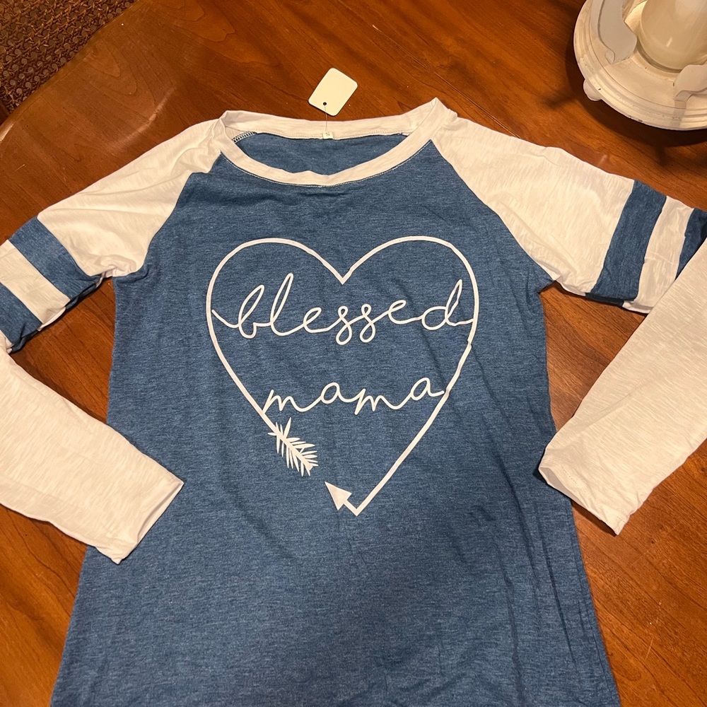 Women’s blue blessed mama shirt